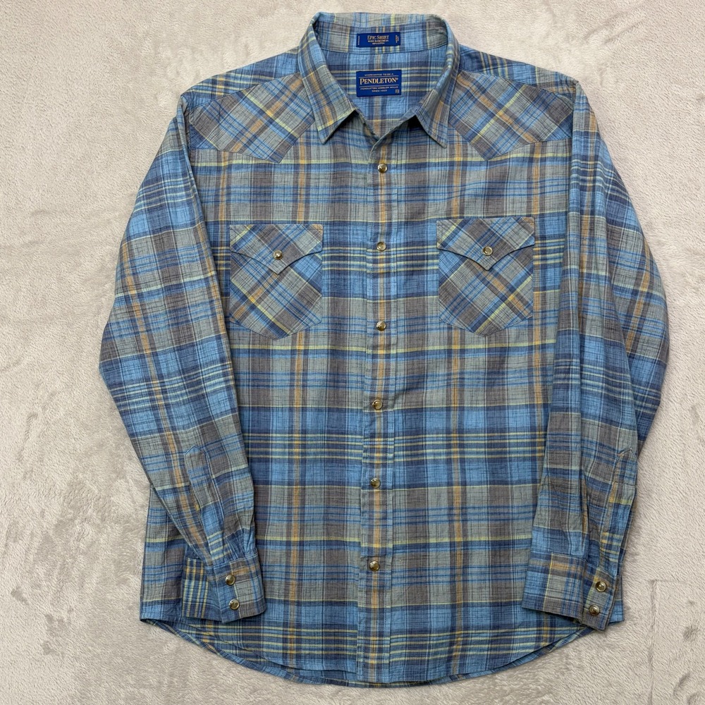 Pendleton Plaid Western Snap Cotton Epic Shirt Medium pastels